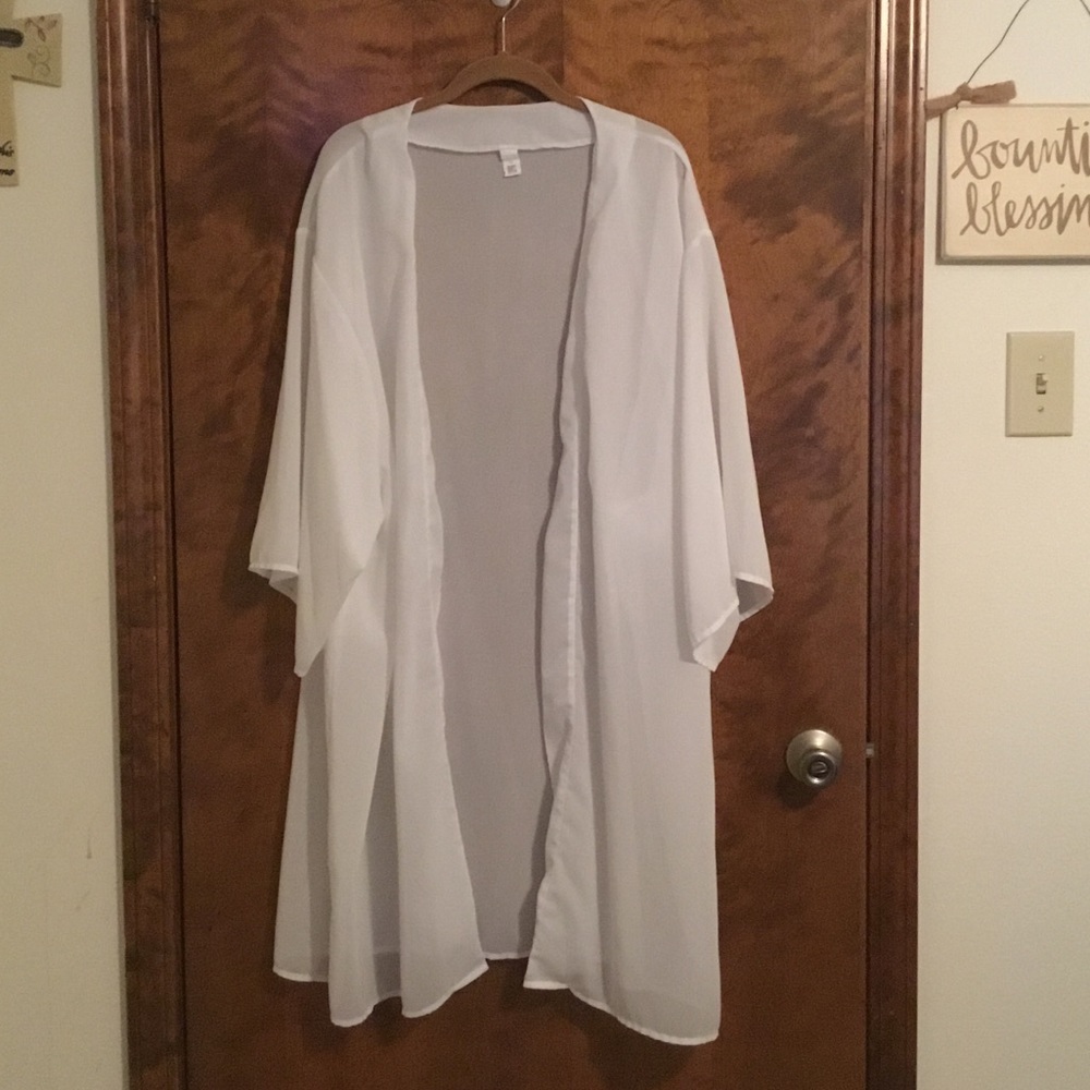 Pink Daisy, 2X, Woman’s Plus Sized Sheer Jacket, White